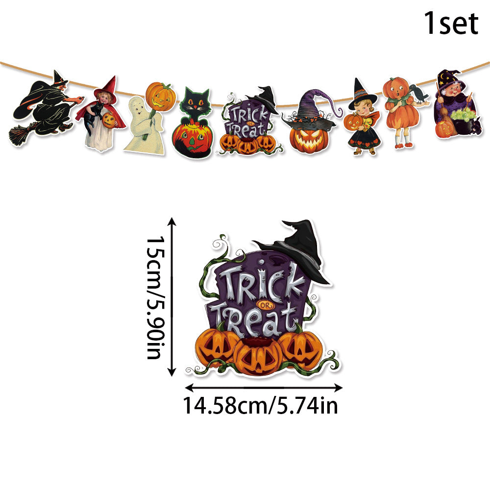 Wholesale New Halloween Pumpkin Head Retro Banner Pull Flag Party Scene Setting